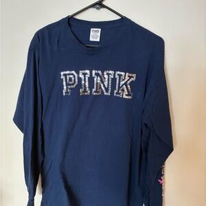 PINK Victoria's Secret Navy Long Sleeve Tee with Sequin Logo